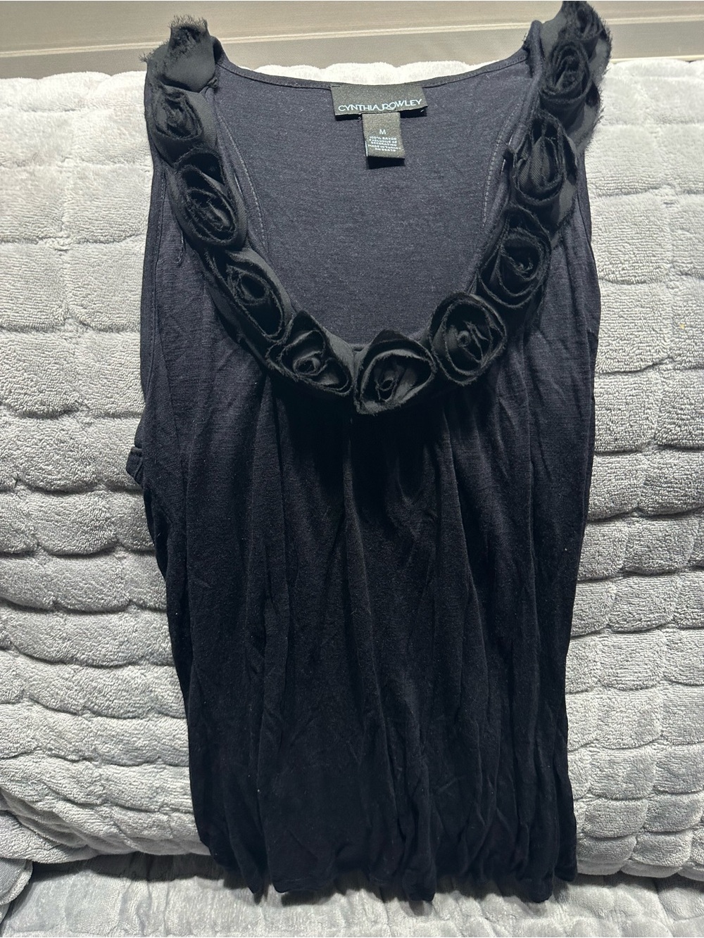 Cynthia Rowley Black Rosette-Trim Sleeveless Tank